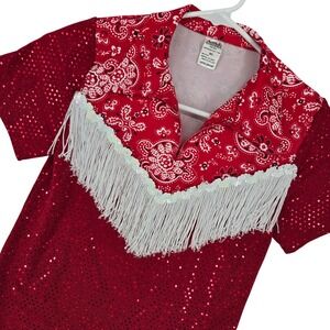 A Wish Come True MC Red Sequin Fringe Jackson Guy Top Child Western Dancewear